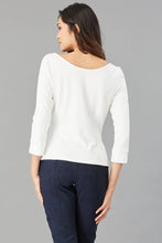 Load image into Gallery viewer, Elegant Lola &amp; Sophie Boat Neck Ponte Top in eggshell fabric. Flattering boat neck design adds sophistication to any wardrobe.
