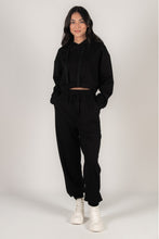 Load image into Gallery viewer, Comfortable Dani Black Scuba Joggers with soft fabric, elastic waistband, drawstring, cuffs, and convenient side pockets.
