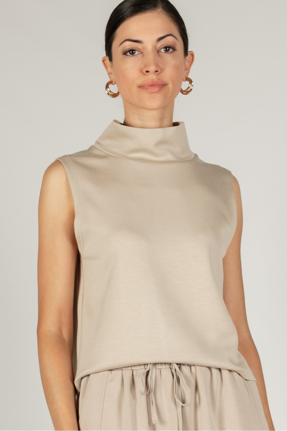 Regina Taupe Scuba Cowl Neck Top