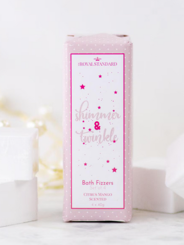 Shimmer & Twinkle Bath Fizzers in Citrus Mango scent, perfect for a relaxing gift experience.