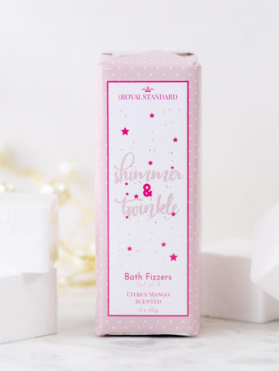 Shimmer & Twinkle Bath Fizzers in Citrus Mango scent, perfect for a relaxing gift experience.