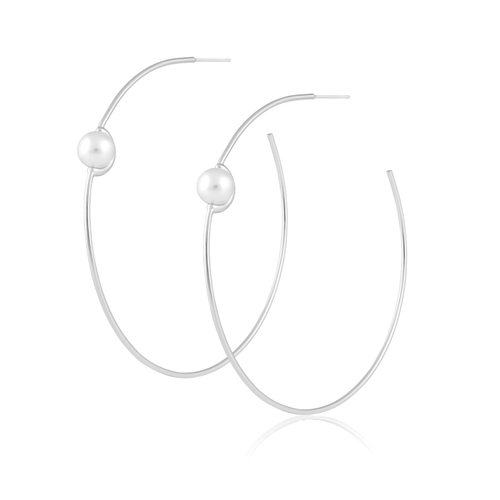 Large Silver Pearl Accented Hoops. Tarnish-free.