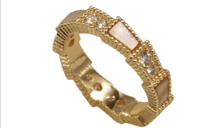 18k Gold Plated and Mother of Pearl geometric ring band size 8.