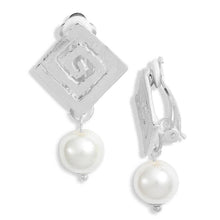 Load image into Gallery viewer, Elegant Square Spiral Pearl Drop Clip-On Earrings: GOLD
