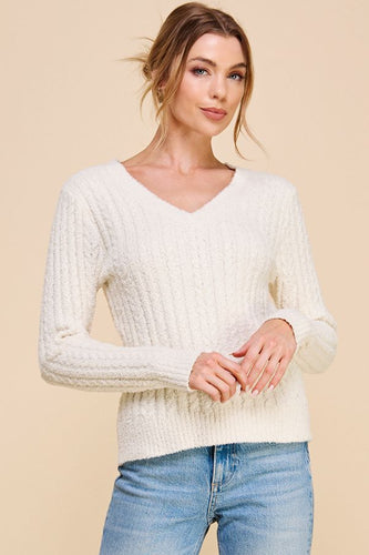 Ribbed V-Neck Pullover Sweater