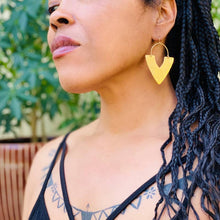 Load image into Gallery viewer, Handcrafted brass earrings with gold plated earwires. Lead and nickel free. Size: 2.25&quot; x 1.25&quot;. Made in the USA.
