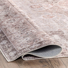 Load image into Gallery viewer, Elegant Oriental rug on wooden floor, machine-made with flat pile and non-slip backing for added convenience.
