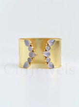 Load image into Gallery viewer, Adjustable Multi-Stone Cuff Bangle: Gold / Turquoise
