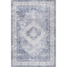 Load image into Gallery viewer, Oriental blue and white rug with intricate design, made of 100% polyester. Sleek and sophisticated, with a non-slip backing.

