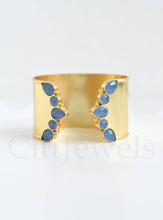 Load image into Gallery viewer, Adjustable Multi-Stone Cuff Bangle: Gold / Turquoise
