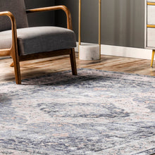 Load image into Gallery viewer, Sophisticated modern rug in blue and white tones, featuring a flat pile and non-slip backing. Made from 100% polyester.
