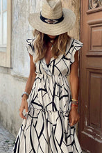Load image into Gallery viewer, Ruffled v-neck black and white maxi dress
