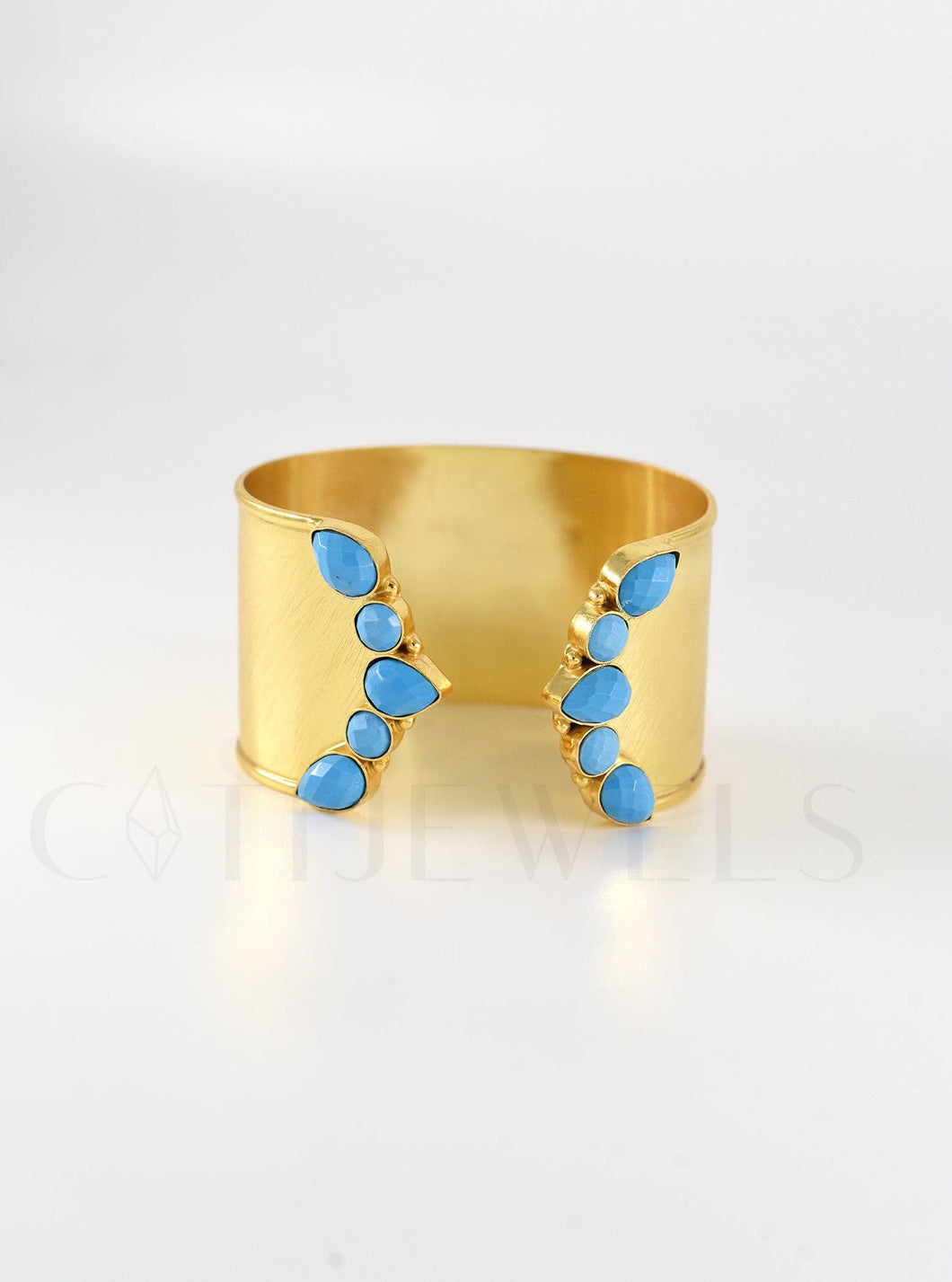 Adjustable Multi-Stone Cuff Bangle: Gold / Turquoise