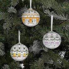 Load image into Gallery viewer, Elegant Dior J&#39;adore inspired Christmas Bauble: White Decoupage Baubles with stunning illustrations, hung on white organza ribbon.
