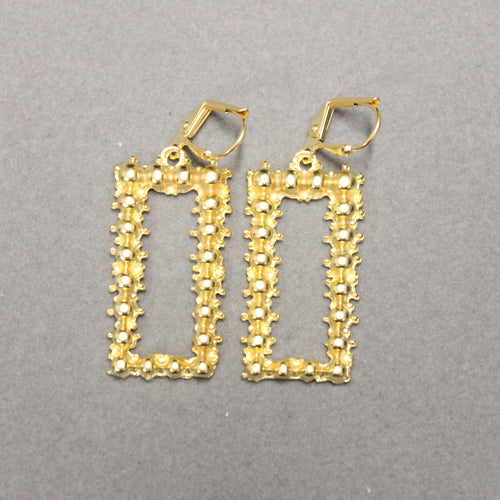Gold Rectangular Dangle Earrings. Clamp Back.