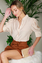 Load image into Gallery viewer, Collared Neckline Puff Short Sleeve Blouse

