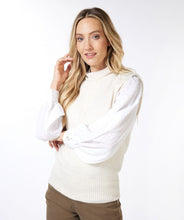 Load image into Gallery viewer, Our elegant Melinda Sweater Vest, featuring shoulder pads for a touch of vintage style. Made from high-quality material, ensuring a comfortable fit and effortlessly chic appearance. Perfect for adding instant class to any ensemble.
