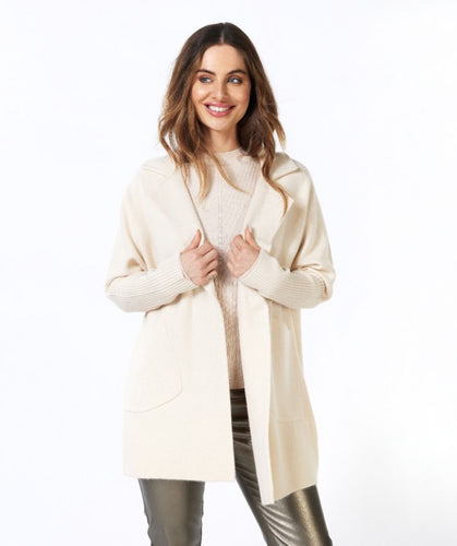 Discover the best of both worlds with our Cardigan Blazer Rib Sleeve - a soft, light beige wool coat that adds an elegant and trendy touch to any outfit.