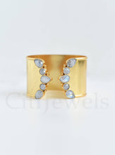 Load image into Gallery viewer, Adjustable Multi-Stone Cuff Bangle: Gold / Turquoise
