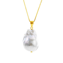 Load image into Gallery viewer, Sophisticated large baroque pearl necklace on a dainty gold chain, a versatile accessory for any occasion.

