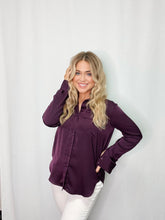 Load image into Gallery viewer, Eco-friendly dyed airflow fabric shirt with satiny finish. Versatile for dressy, work, or casual wear. Features button front, collar, patch pockets, curved hem, back yoke, and roll-tab sleeves.
