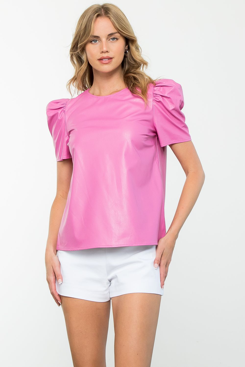 stylish pink leather top