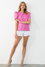 Load image into Gallery viewer, pink leather top with puff sleeves
