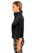 Load image into Gallery viewer, Stylish black twisted blouse, perfect for both casual and formal looks, complements jeans, skirts, or trousers throughout the year.
