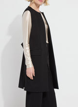 Load image into Gallery viewer, Lysse&#39;s Denver Ponte Sleeveless Coat in black paired with a white shirt and black pants.
