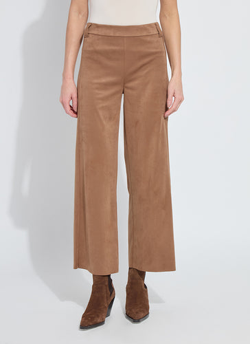 Vegan Suede Wide Leg Trousers in Camel