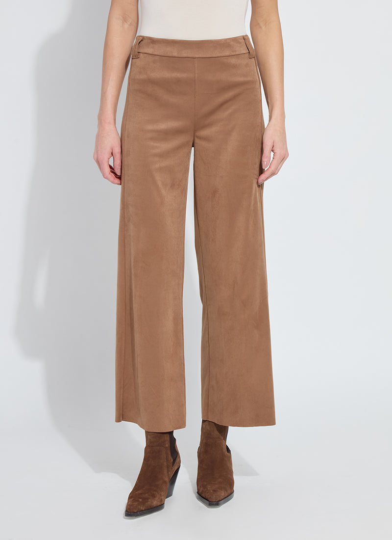 Vegan Suede Wide Leg Trousers in Camel