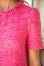 Load image into Gallery viewer, Stand out in the office with the Business Barbie Dress! Hot pink tweed, braided neckline, double pockets. Fashionable and functional.

