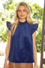 Load image into Gallery viewer, navy blue ruffle sleeve top
