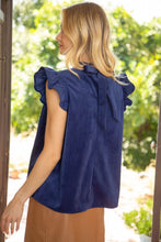 Load image into Gallery viewer, mock neck blue ruffle sleeve top
