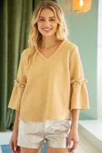 Load image into Gallery viewer, v neck ruffle sleeve top with pearls
