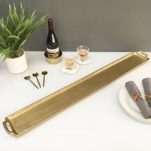 Load image into Gallery viewer, Long &amp; Slim Gold Aluminum Textured Tray w/ Handles
