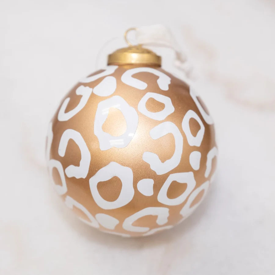 Leopard Glass Ornament Gold/White 4