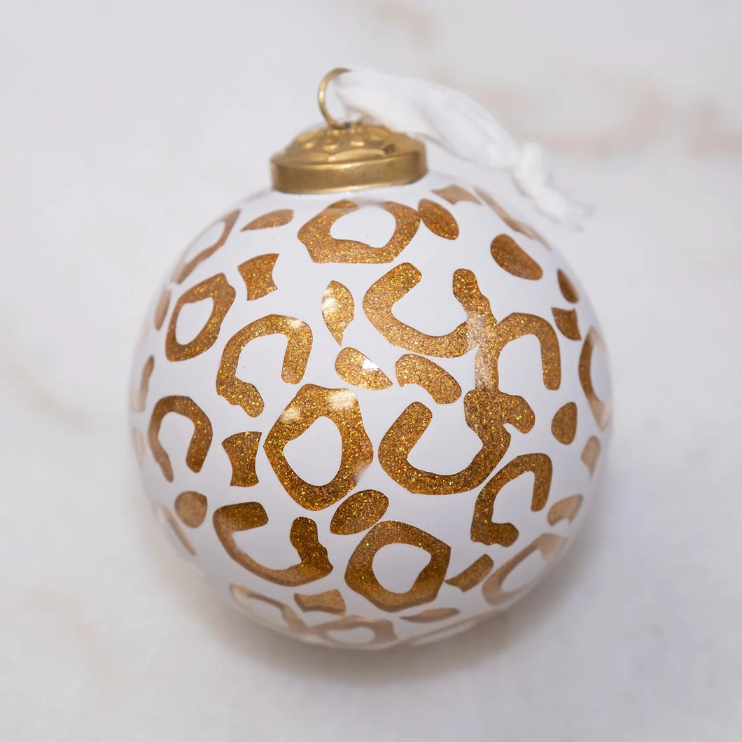 Wild About Christmas Glass Ornament White/Gold 4