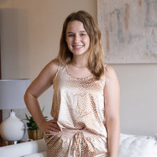 Load image into Gallery viewer, Cozy Fawn Slumber PJ&#39;s with plush fabric, bold prints of fawns and foliage. Perfect for sleeping or lounging, charming and snuggle-worthy!
