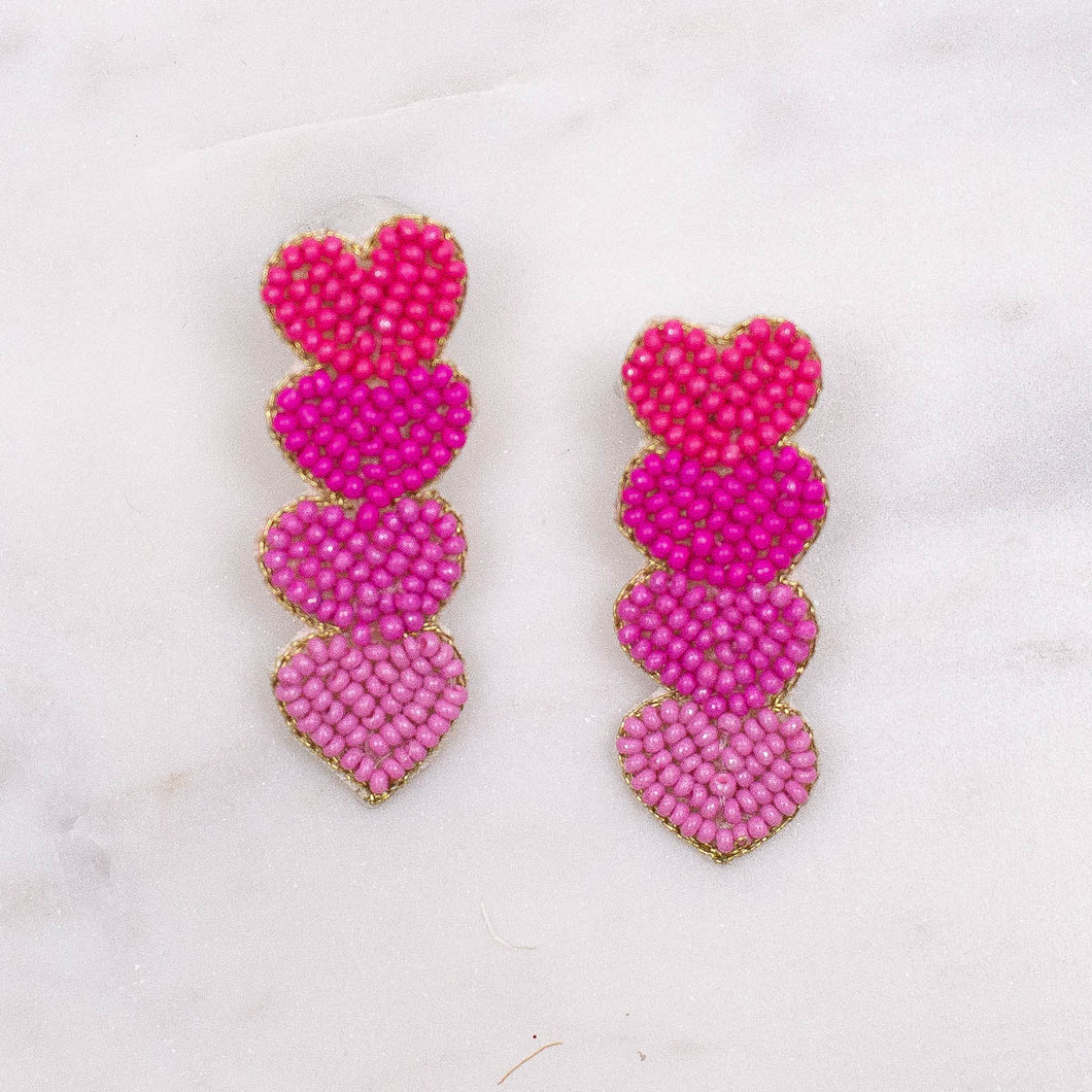 Hearts Beaded Earrings in Pink