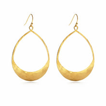 Load image into Gallery viewer, Gold-toned earrings on a card: Hammered Brass Teardrops, 2&quot; x 1.45&quot;, hang on gold plated earwires. Made in the USA, packaged on 3.5&quot; x 4.5&quot; cards.
