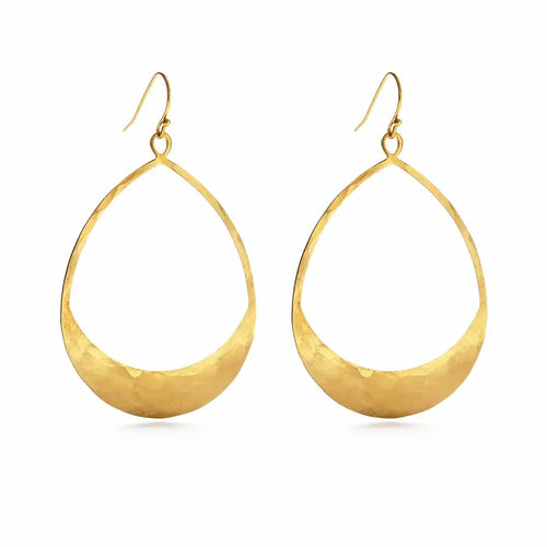 Gold-toned earrings on a card: Hammered Brass Teardrops, 2