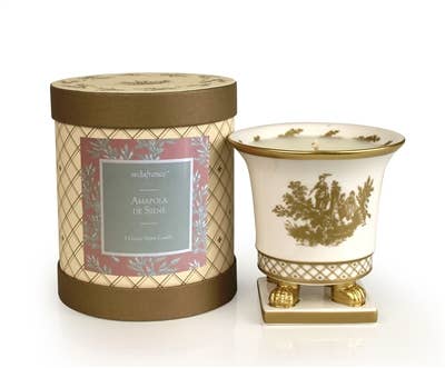 Amapola de Seine Classic Toile Petite Ceramic Candle: Fragrant wildflowers, jasmine, tuberose, and musk. 5 oz in an elegant box.