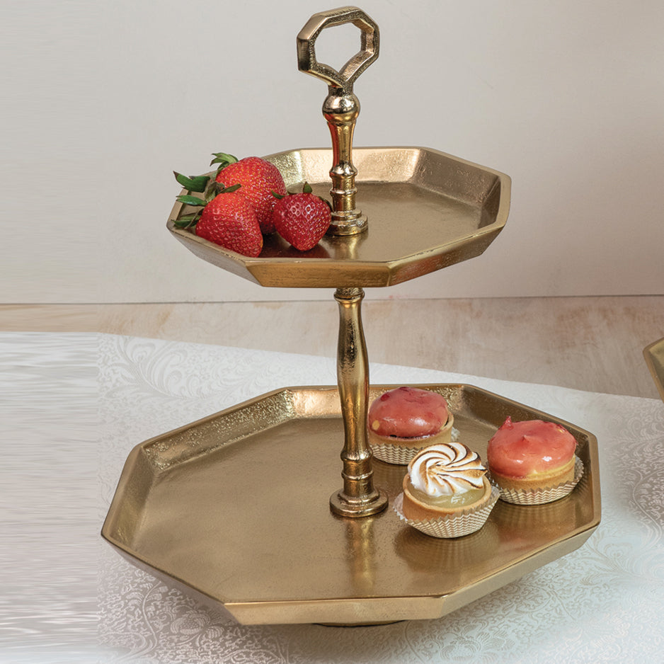 Gilded 2-Tier Octagon Stand