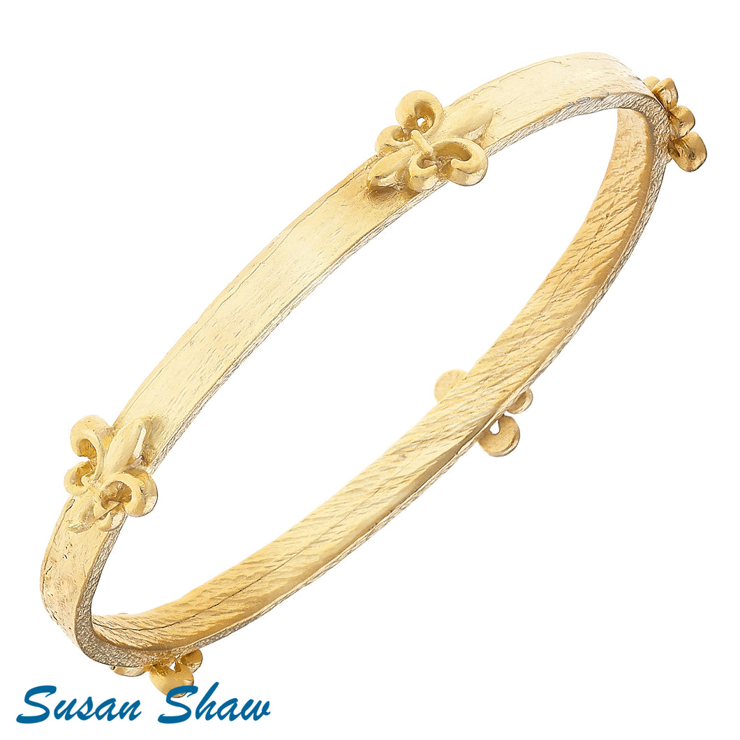 Handcast Gold Fleur de Lis Bangle - Susan Shaw