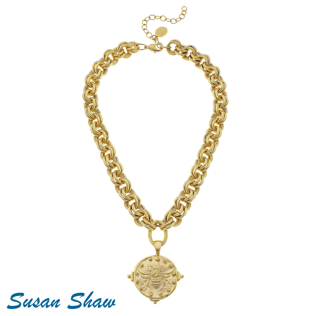 Susan Shaw Handcast Gold Bee on Gold Chain Necklace