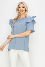 Load image into Gallery viewer, Blue Knit Top with Pearls
