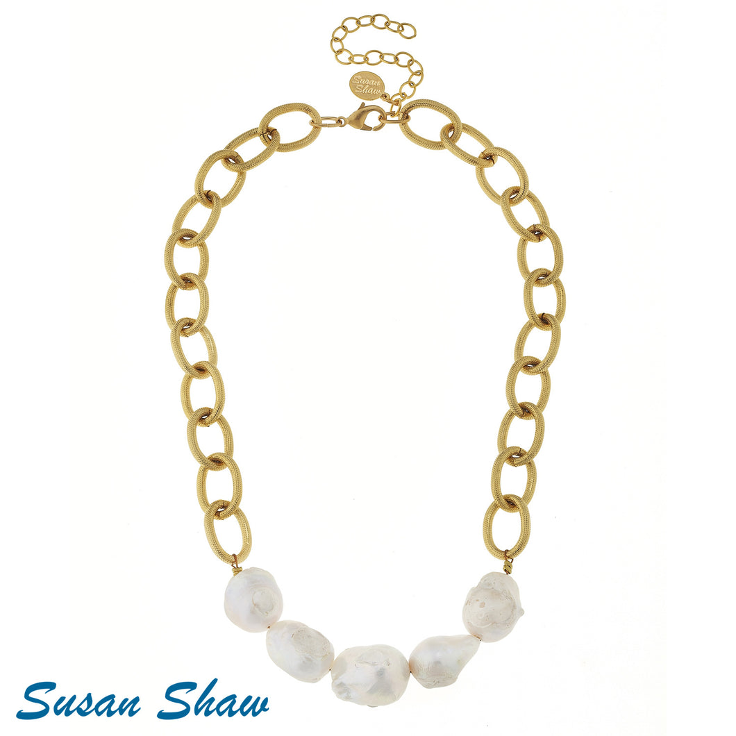 Susan Shaw Genuine Baroque Freshwater Pearl Gold Chain Necklace