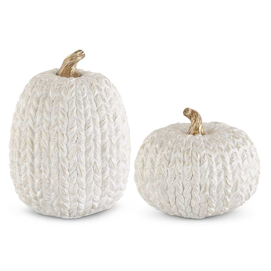 White & Gold Resin Braided Pumpkin