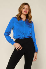 Load image into Gallery viewer, Cobalt Satin Button-Down Blouse
